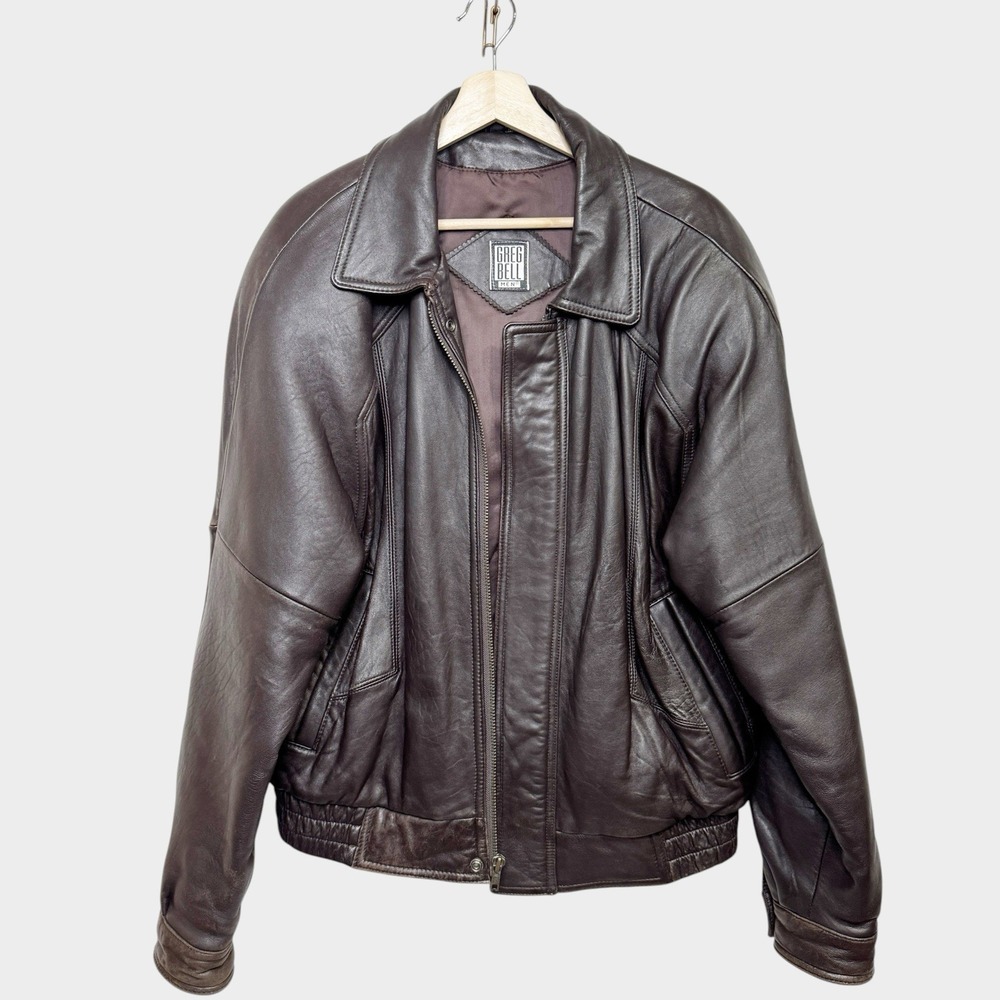 Greg Bell Vintage Brown Leather Jacket Bomber Utility Gorpcore Y2K Medium Flight